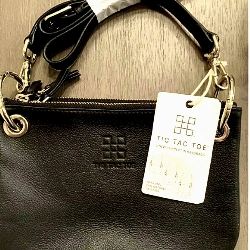 Crossbody Purse Black Leather Shoulder Bag Gold Hardware shoulder strap tote